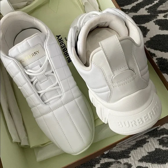 Burberry Leather Quilted White Sneakers - Picture 4 of 17